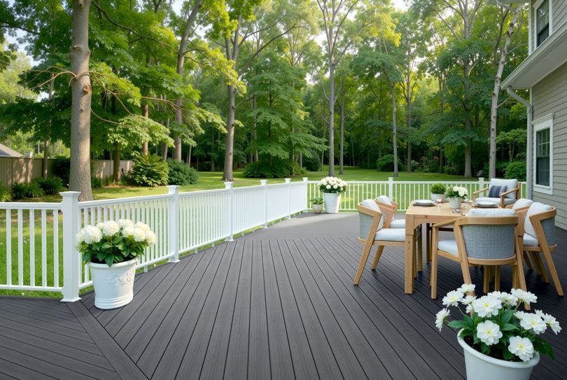 Deckorators composite decking on a backyard deck